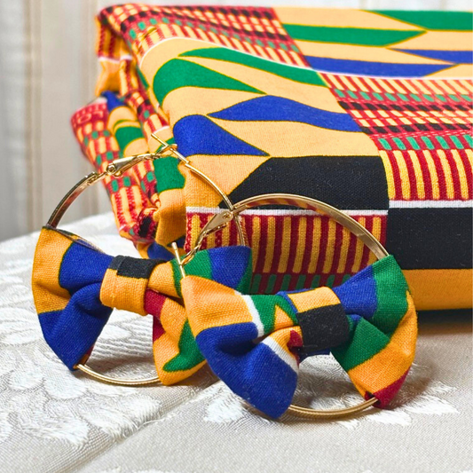 Boucles d'oreilles customisé en tissu wax avec motif kente