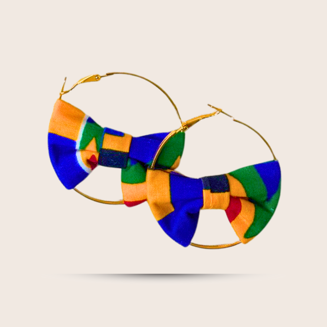 Boucles d'oreilles customisé en tissu wax avec motif kente